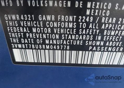 2024 Volkswagen Jetta Gli 40Th Anniversary Edition z USA, uszkodzony, nr VIN 3VW8T7BU8RM049778